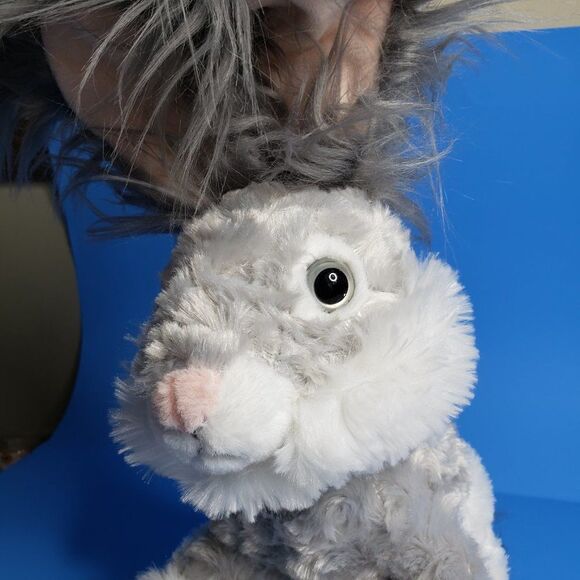 Adorable Gray Angora Bunny Plush Rabbit Stuffed Animal Toy Easter Plushie - Picture 2 of 10